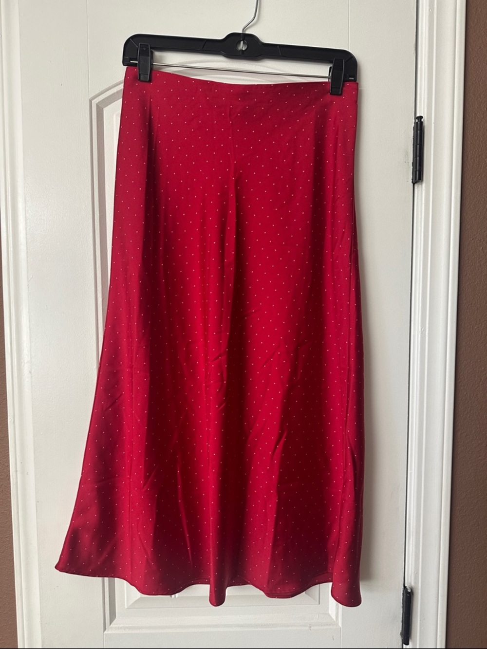 J. Crew Red Midi A-Line Skirt with Small Dot Print